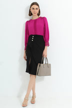 High Slit Midi Skirt with Pearls