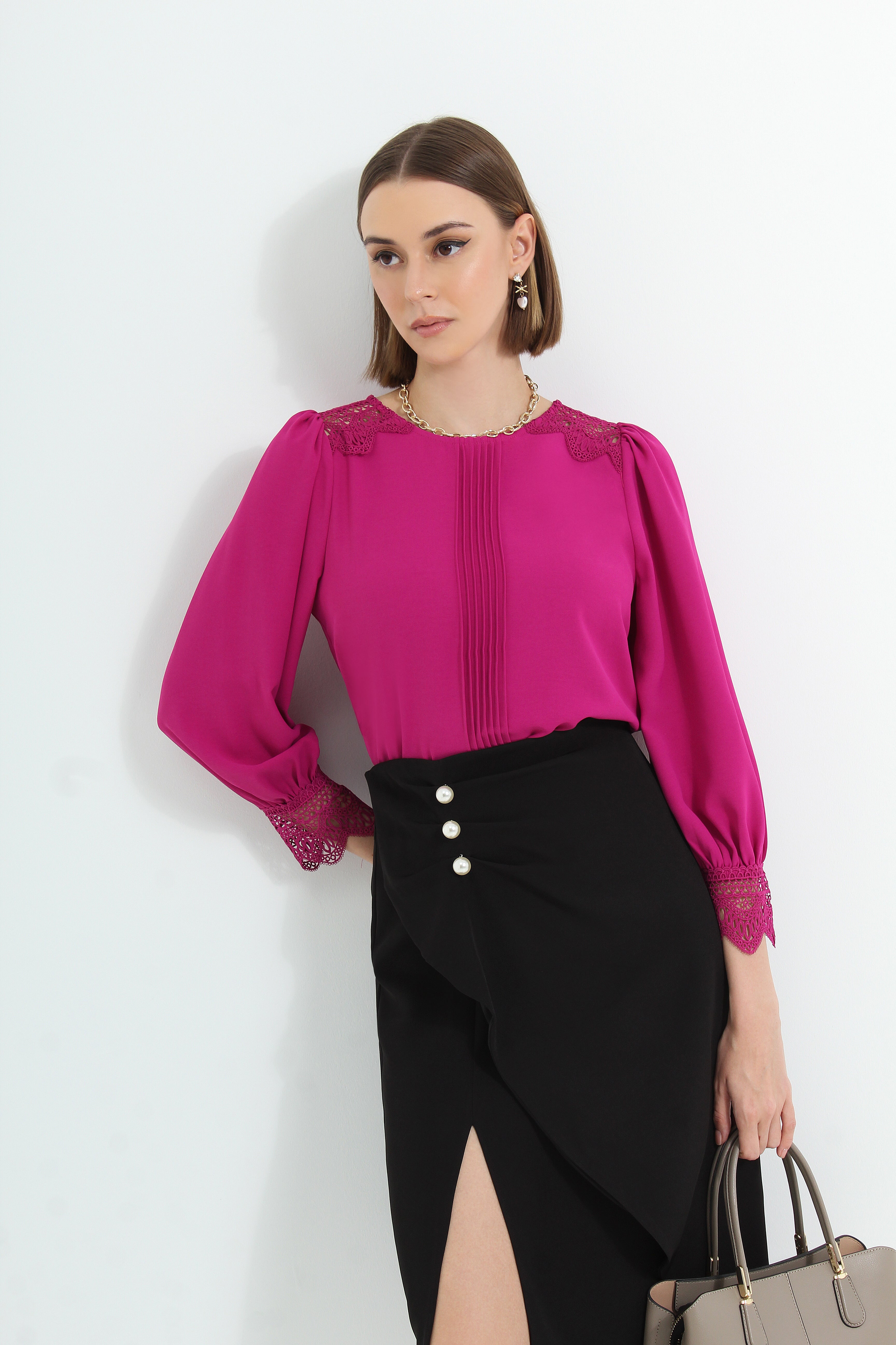 High Slit Midi Skirt with Pearls