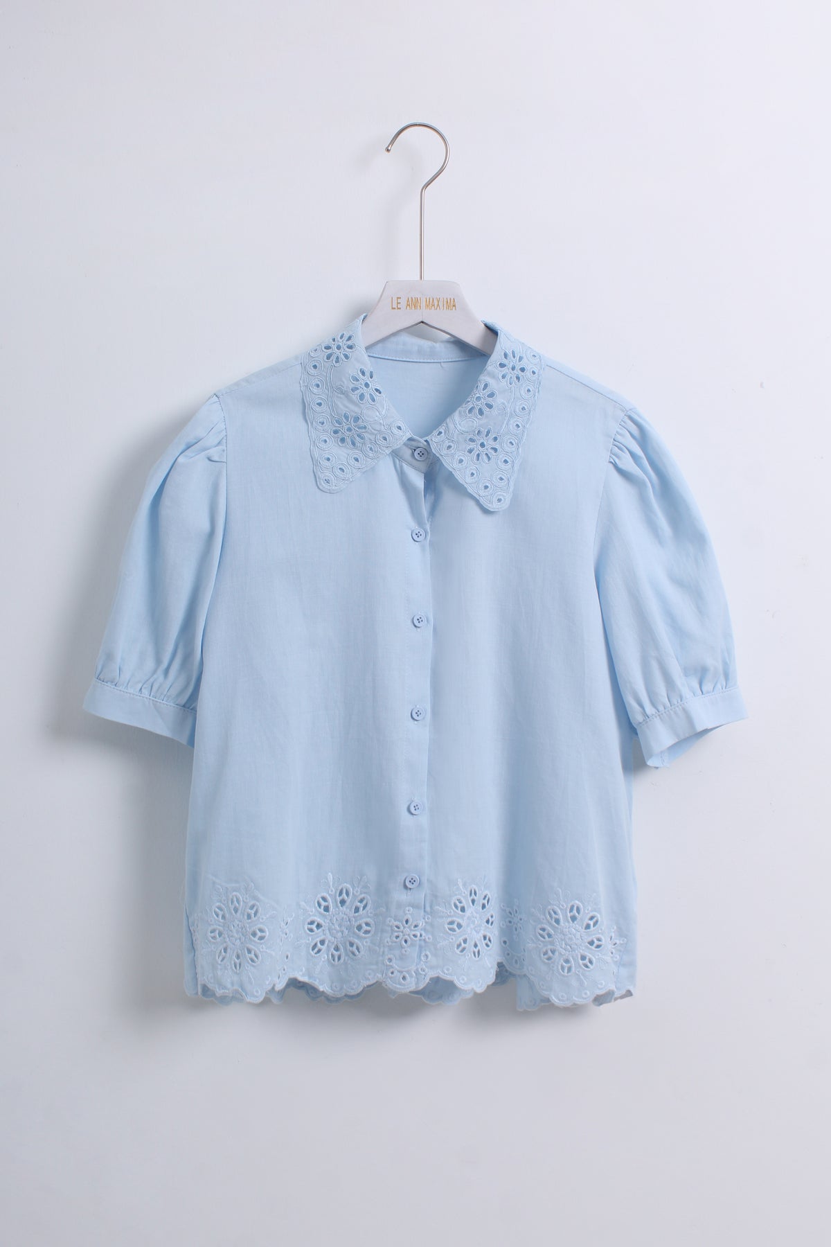 Collar Embroidery Blouse in Baby Blue (Free size)