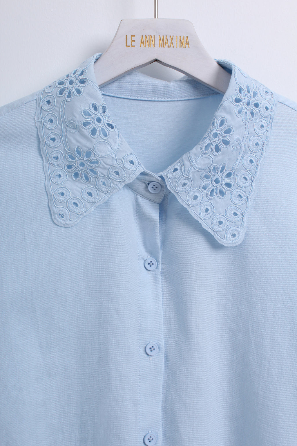 Collar Embroidery Blouse in Baby Blue (Free size)