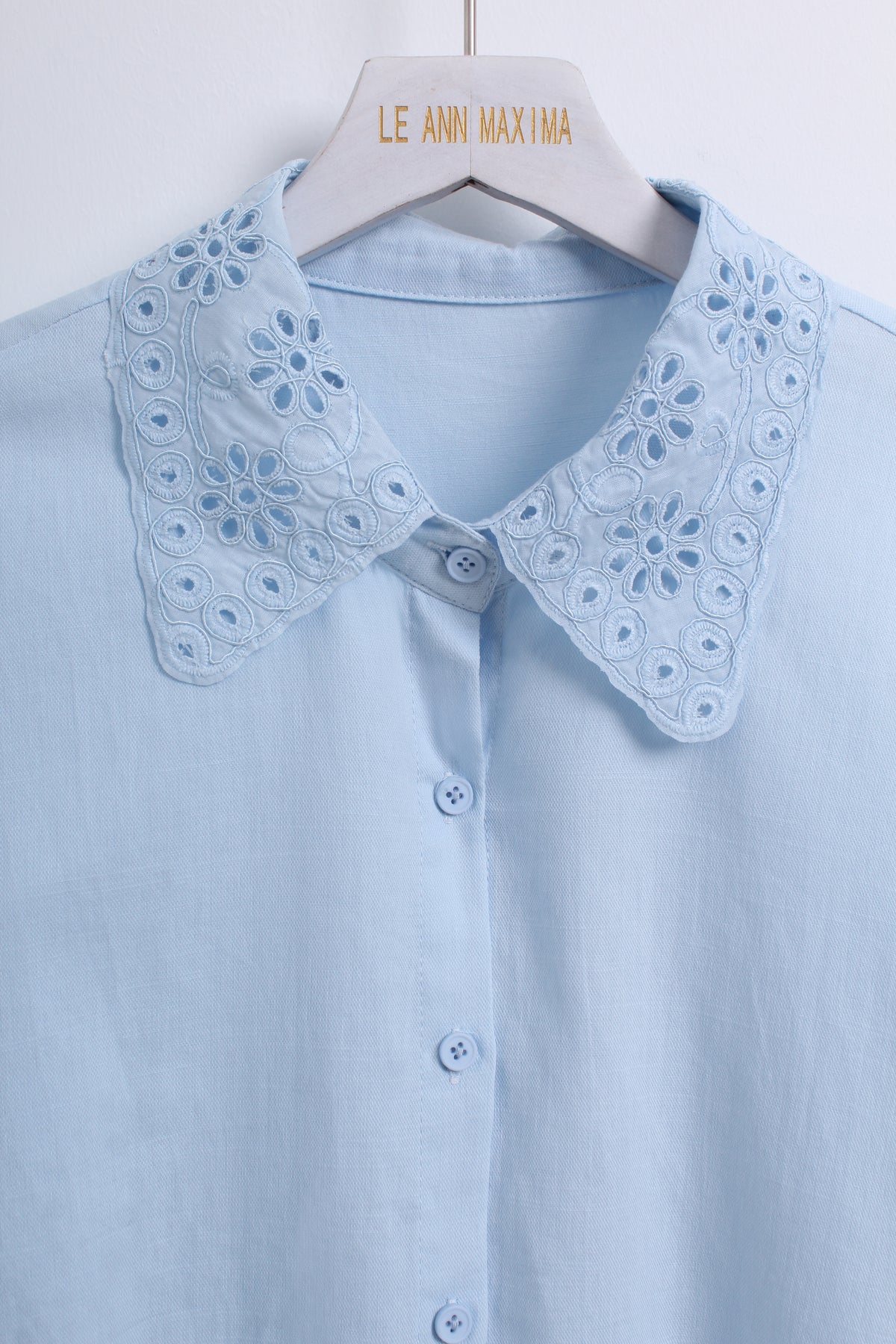 Collar Embroidery Blouse in Baby Blue (Free size)