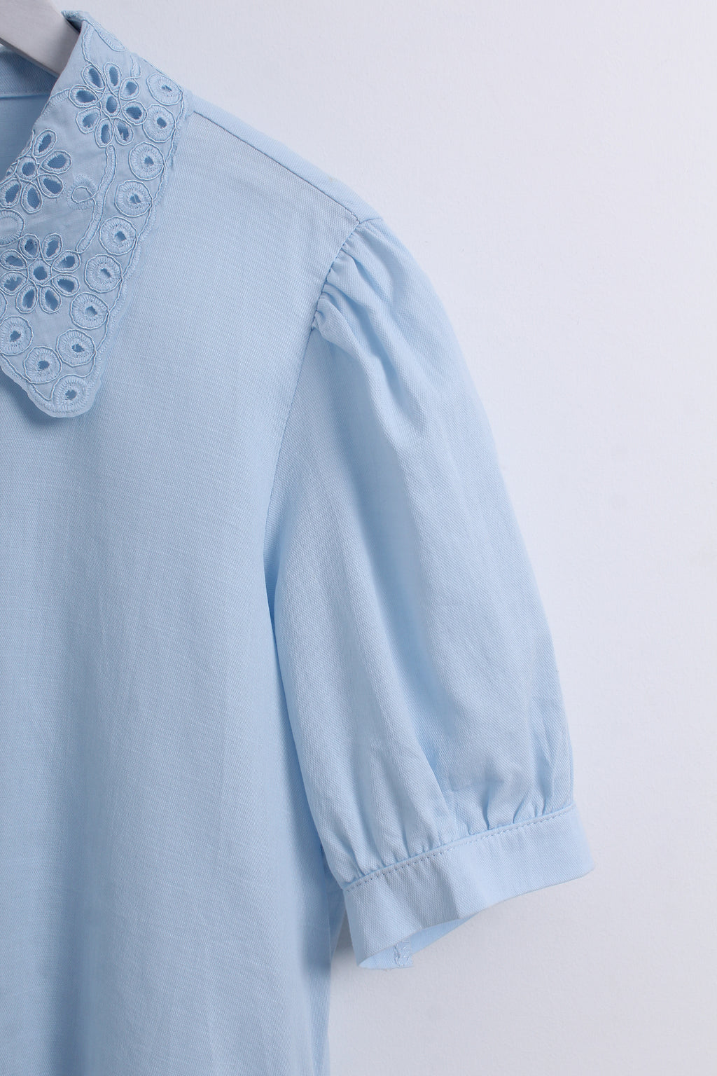 Collar Embroidery Blouse in Baby Blue (Free size)