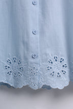 Collar Embroidery Blouse in Baby Blue (Free size)