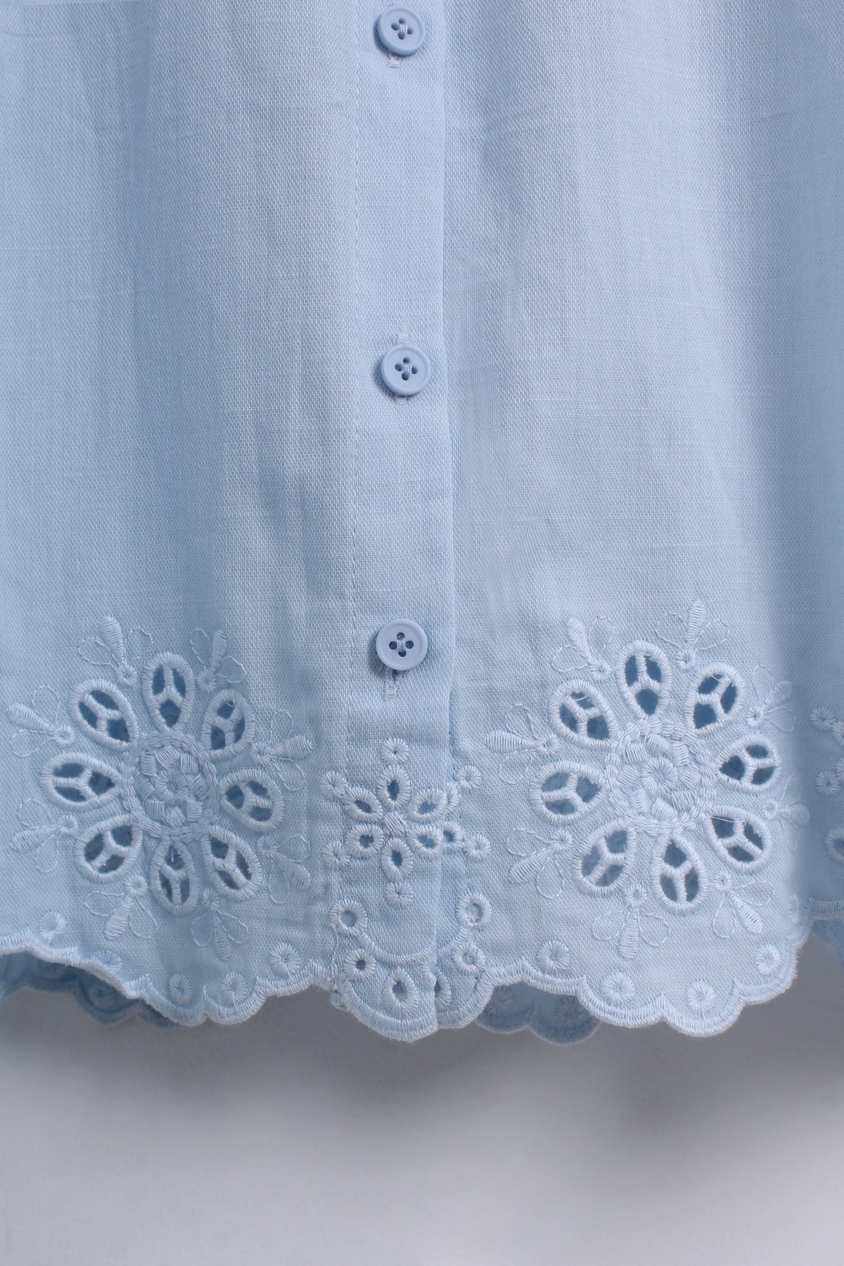 Collar Embroidery Blouse in Baby Blue (Free size)
