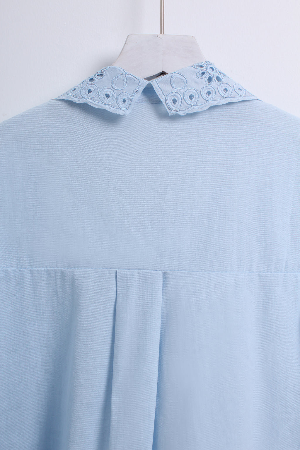 Collar Embroidery Blouse in Baby Blue (Free size)