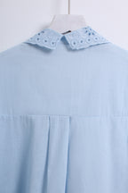 Collar Embroidery Blouse in Baby Blue (Free size)