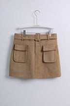 Mini Skirt with Flap Pockets in Light Brown (XL size)