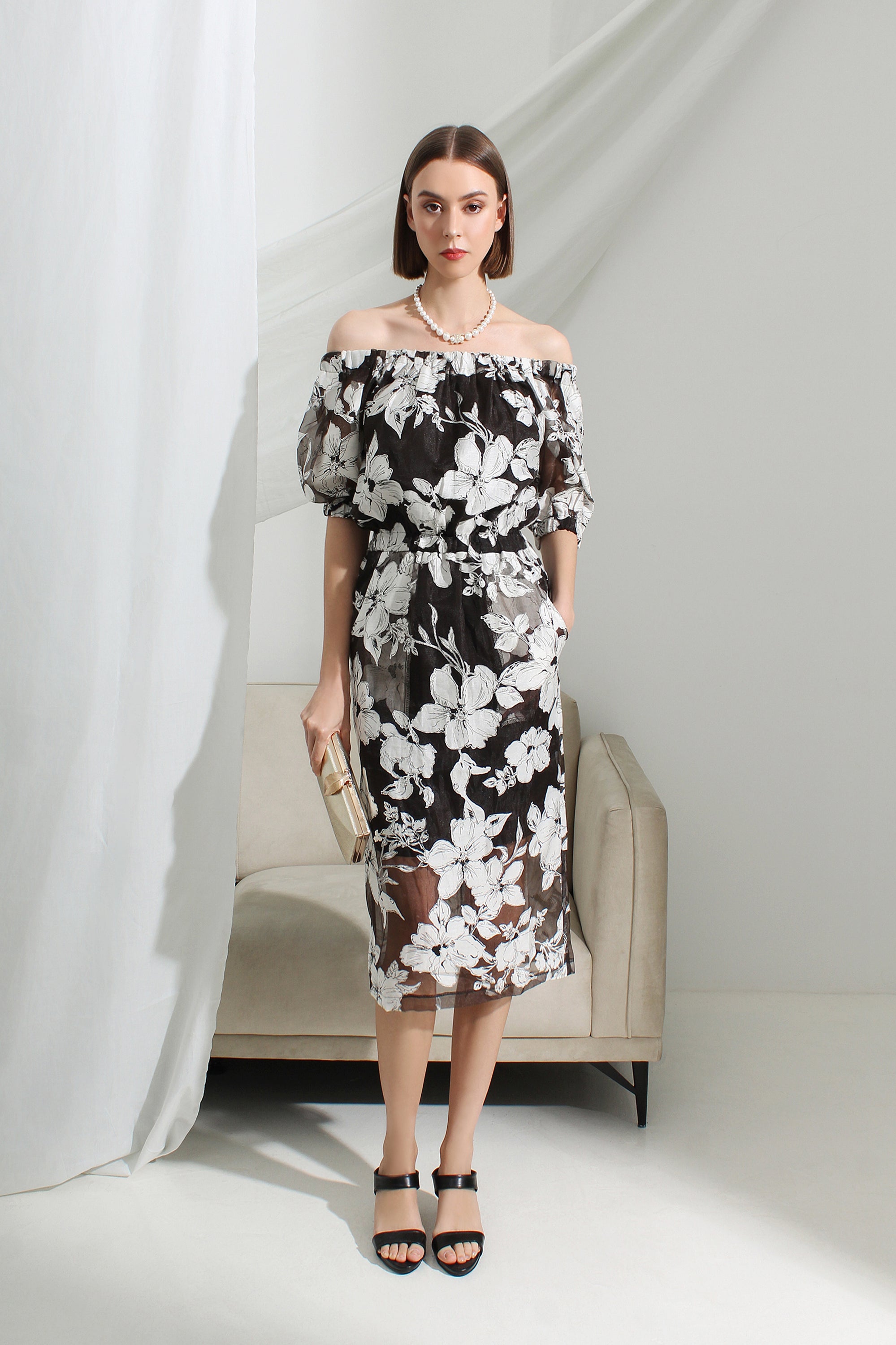 Seraphine Off-Shoulder Floral Midi Dress