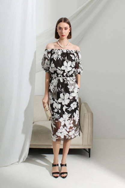 Seraphine Off-Shoulder Floral Midi Dress