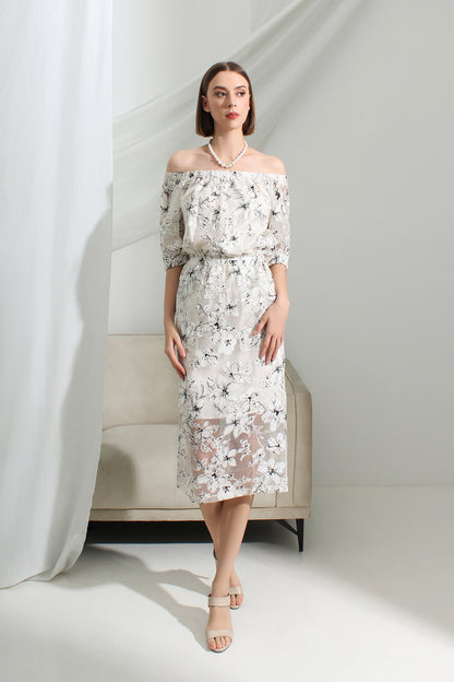 Seraphine Off-Shoulder Floral Midi Dress