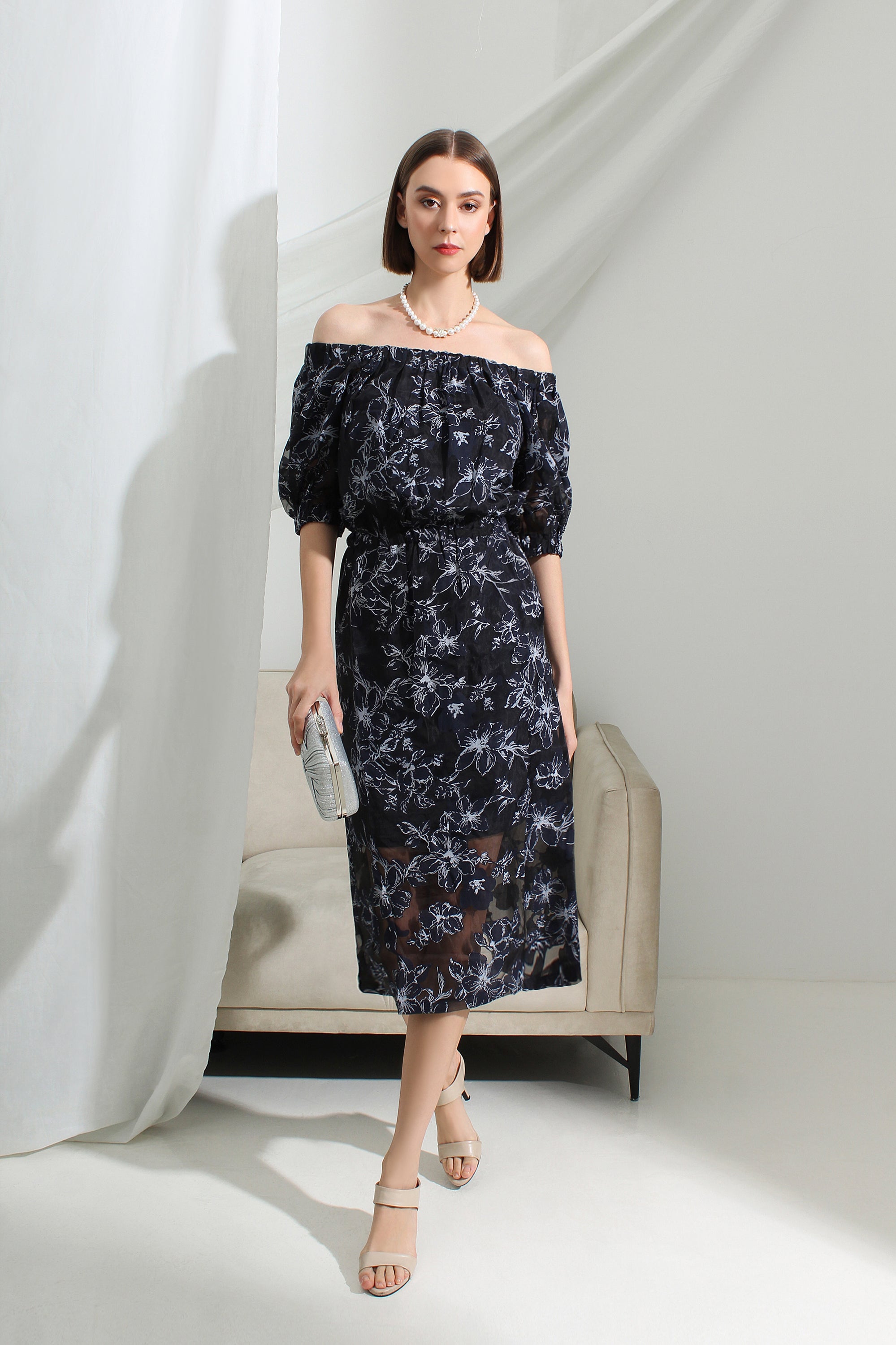 Seraphine Off-Shoulder Floral Midi Dress