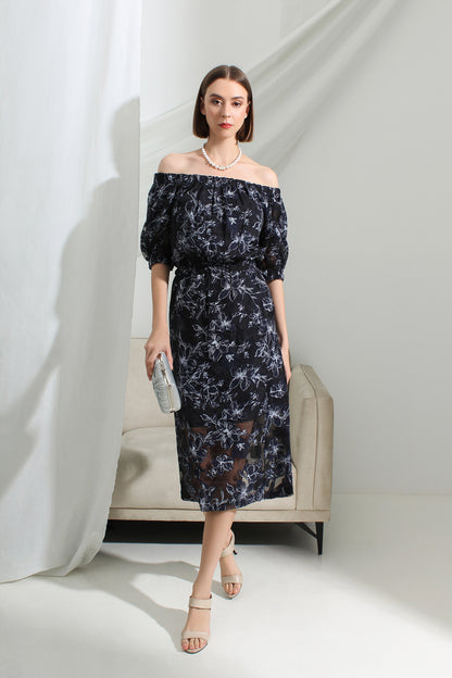 Seraphine Off-Shoulder Floral Midi Dress