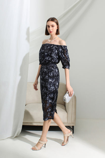 Seraphine Off-Shoulder Floral Midi Dress