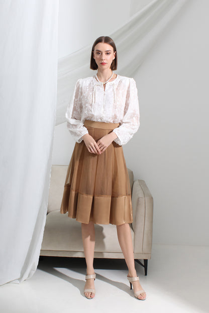 Henley Organza Hem Midi Skirt