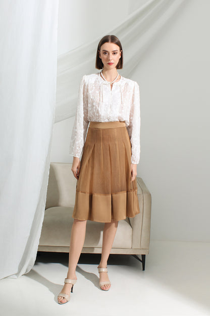 Henley Organza Hem Midi Skirt