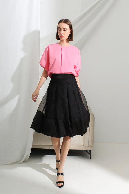 Henley Organza Hem Midi Skirt