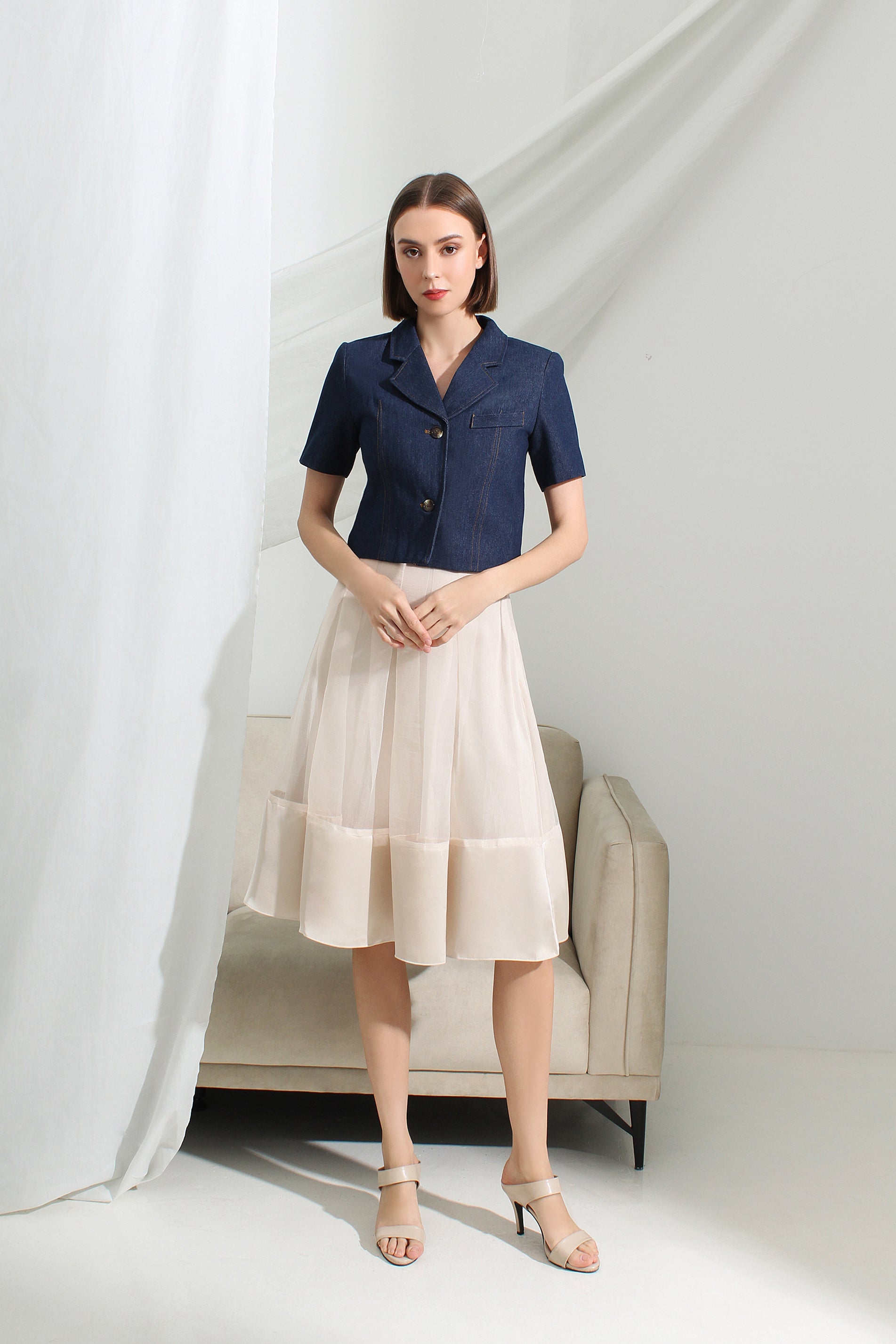 Henley Organza Hem Midi Skirt