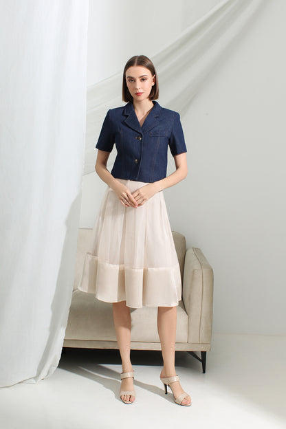 Henley Organza Hem Midi Skirt