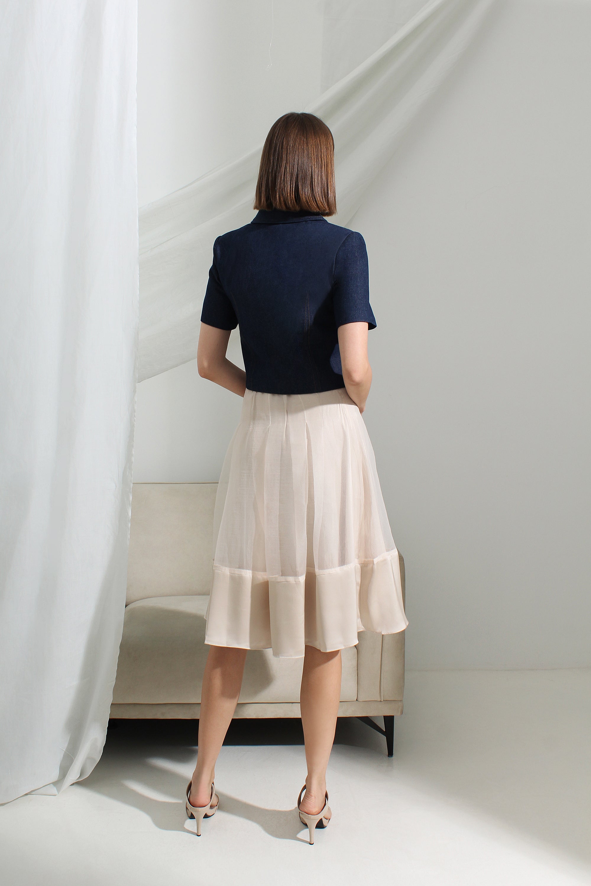Henley Organza Hem Midi Skirt