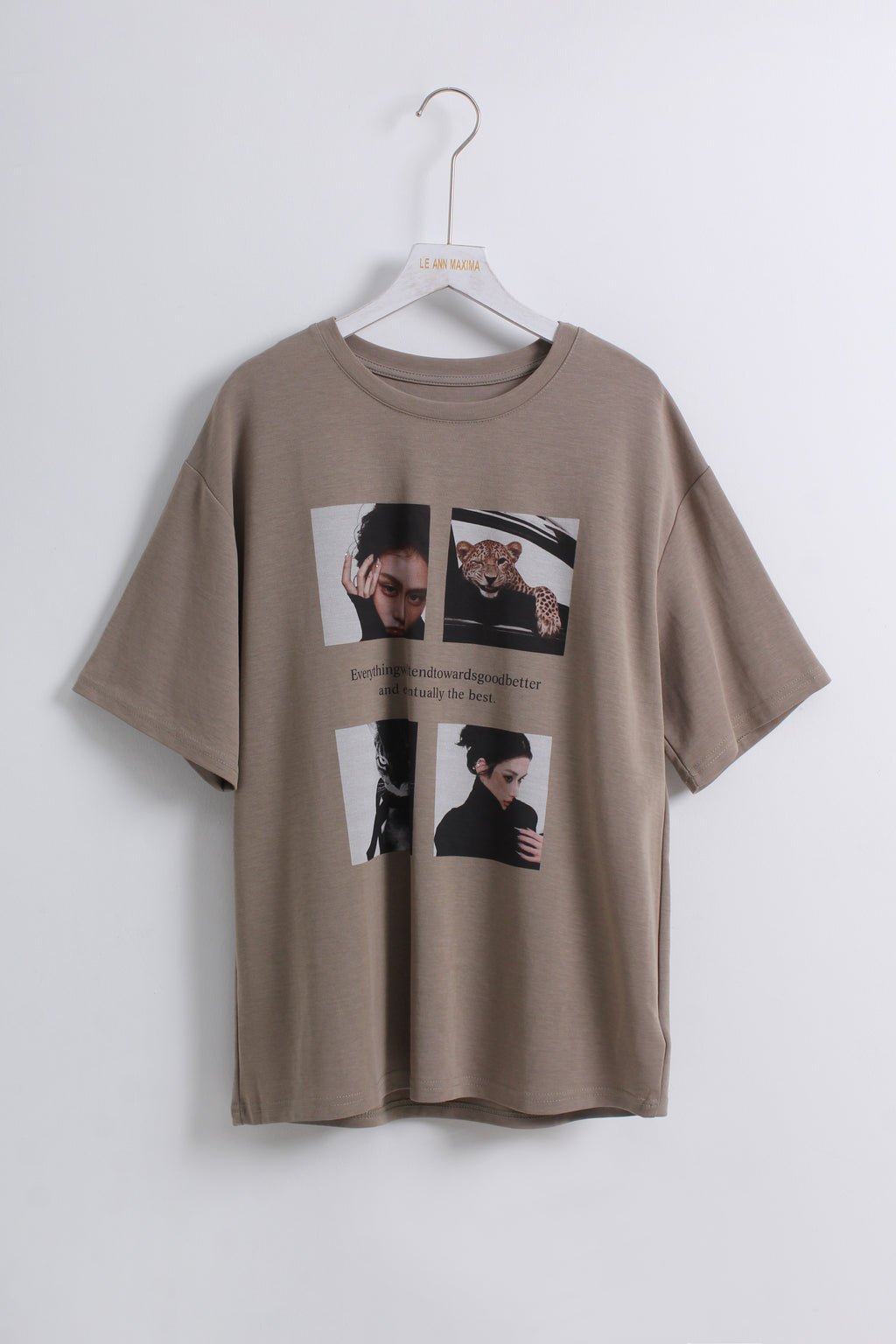 High Fashion Graphic Tee in Light Brown (Free size)