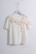 Floral Ruffle Blouse with Rose Detailing in Cream (M size)
