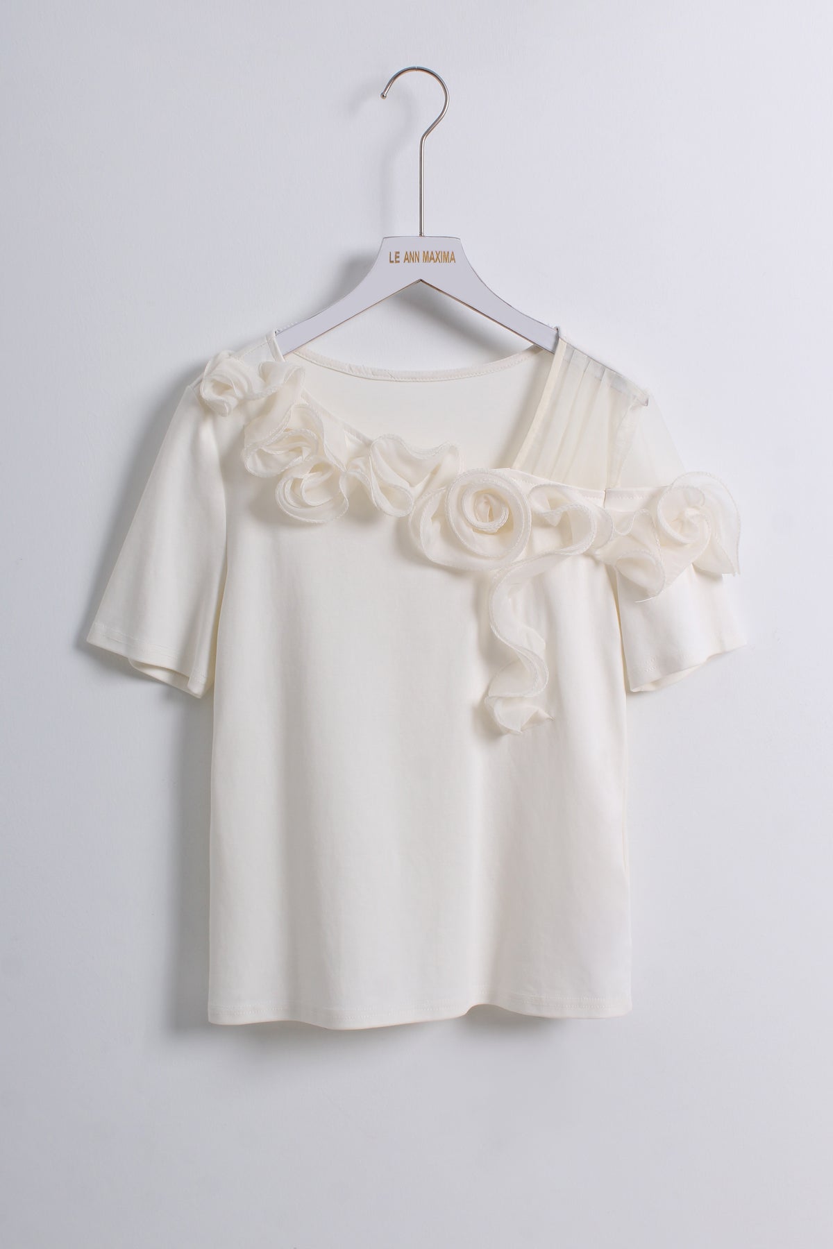 Floral Ruffle Blouse with Rose Detailing in Cream (M size)