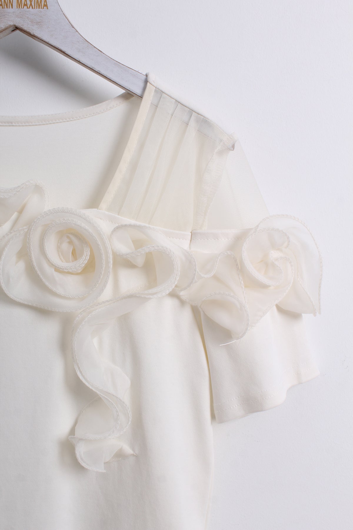 Floral Ruffle Blouse with Rose Detailing in Cream (M size)