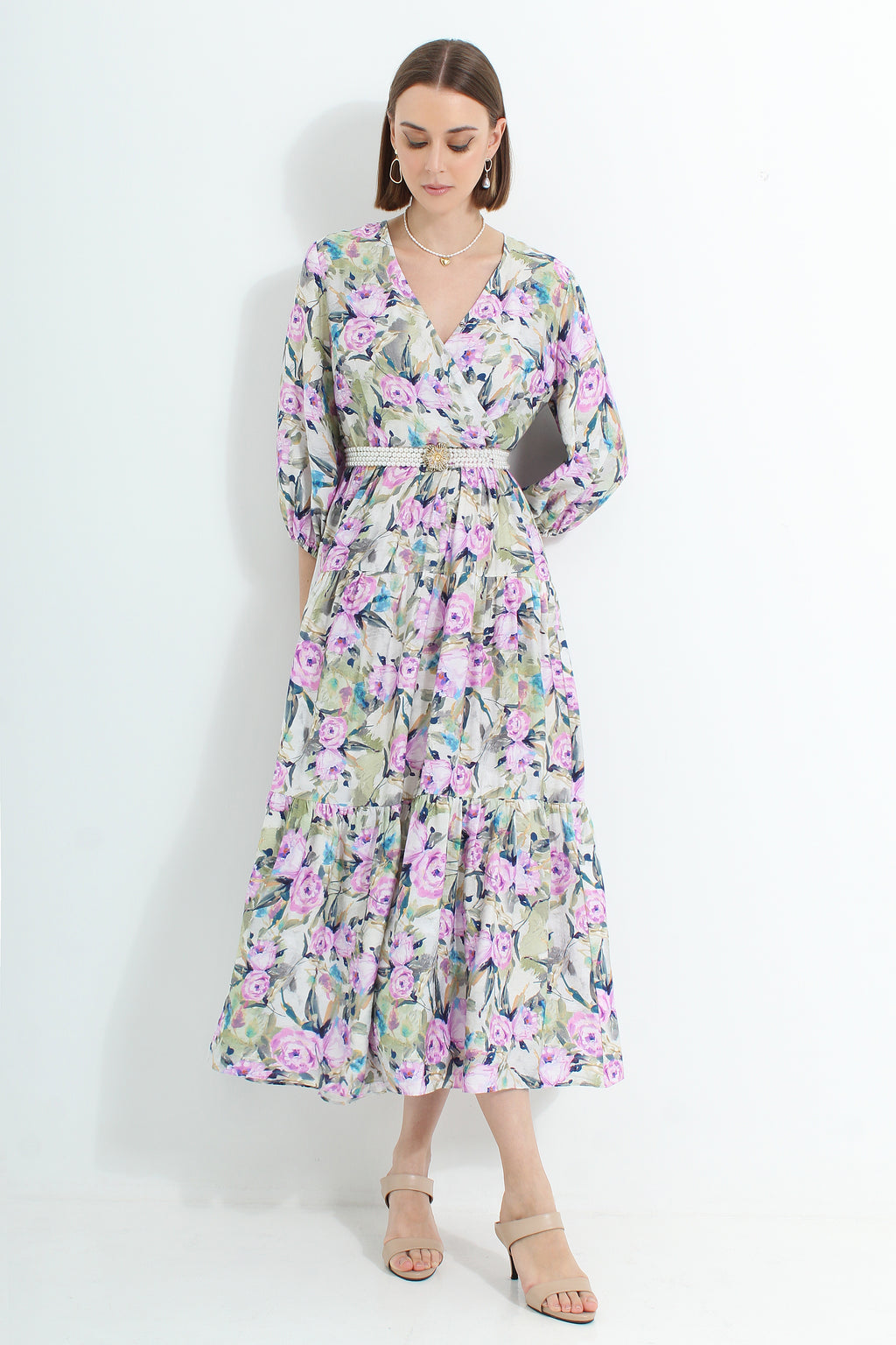 Floral V Neck Maxi Dress