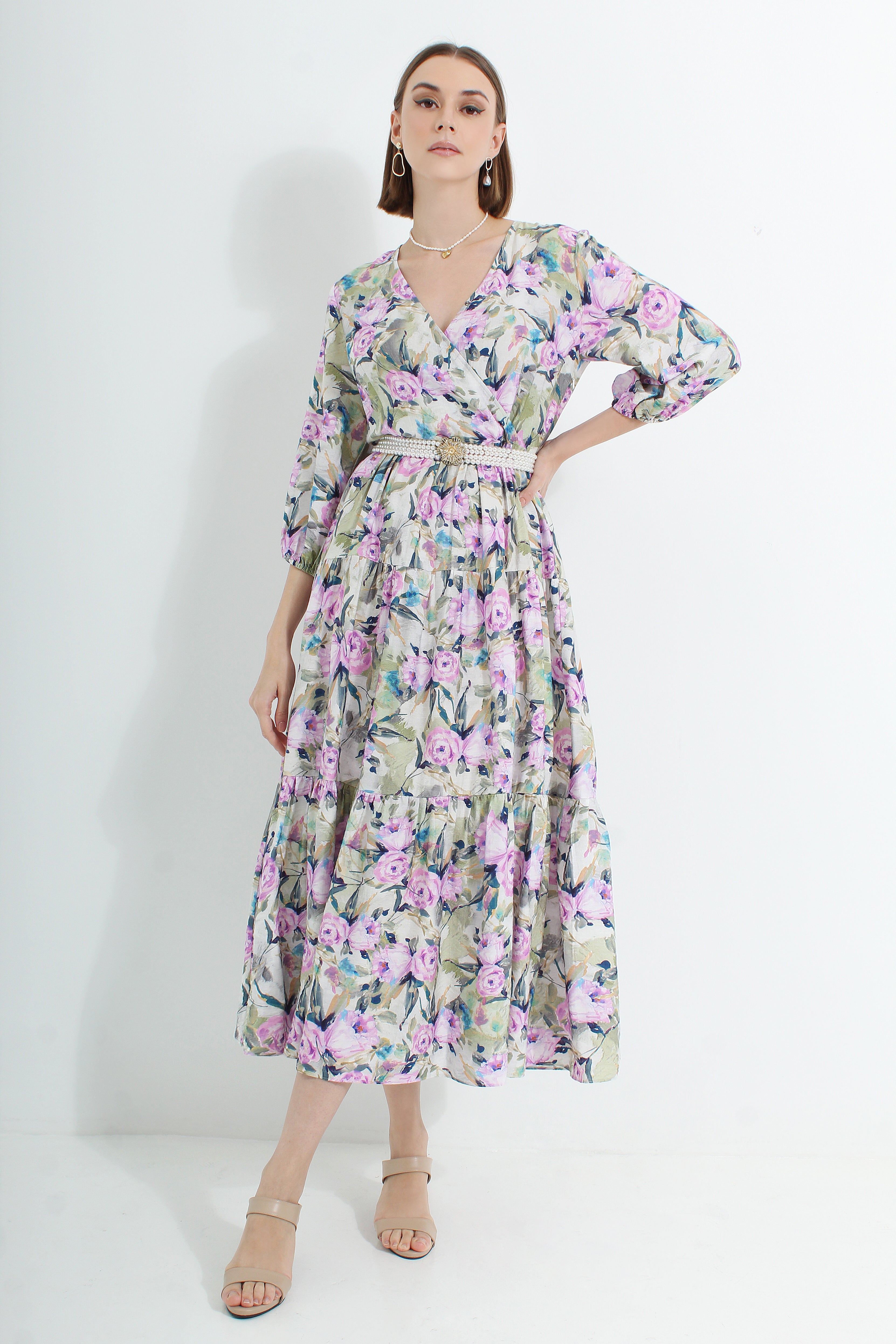 Floral V Neck Maxi Dress