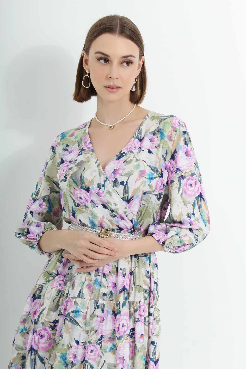 Floral V Neck Maxi Dress