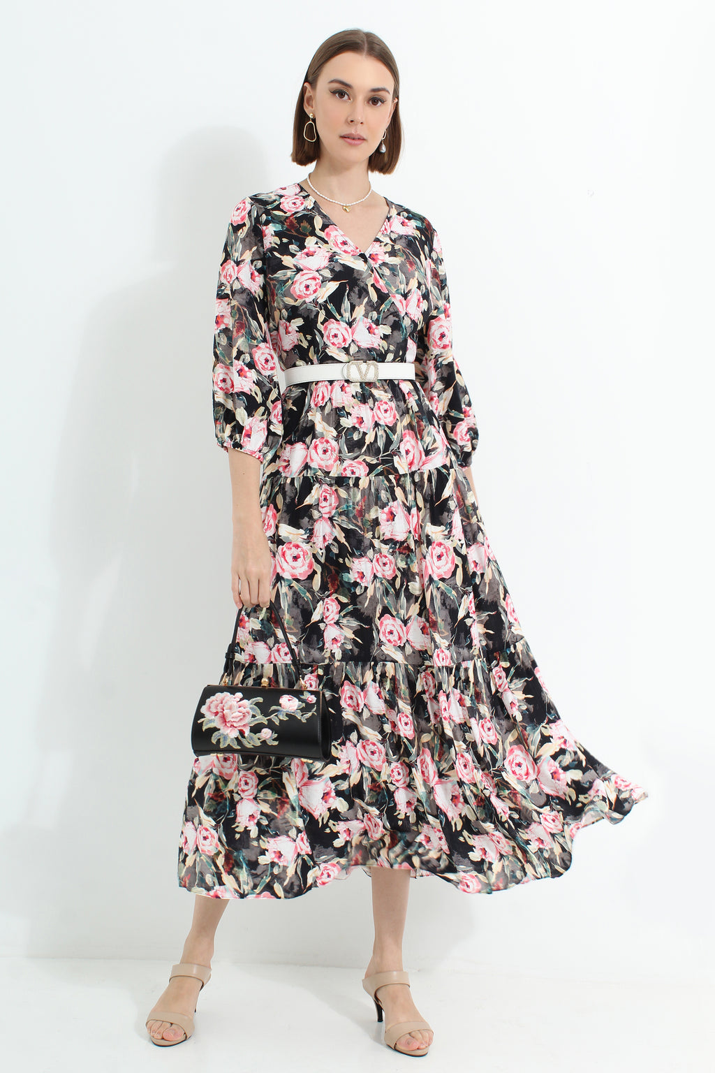 Floral V Neck Maxi Dress