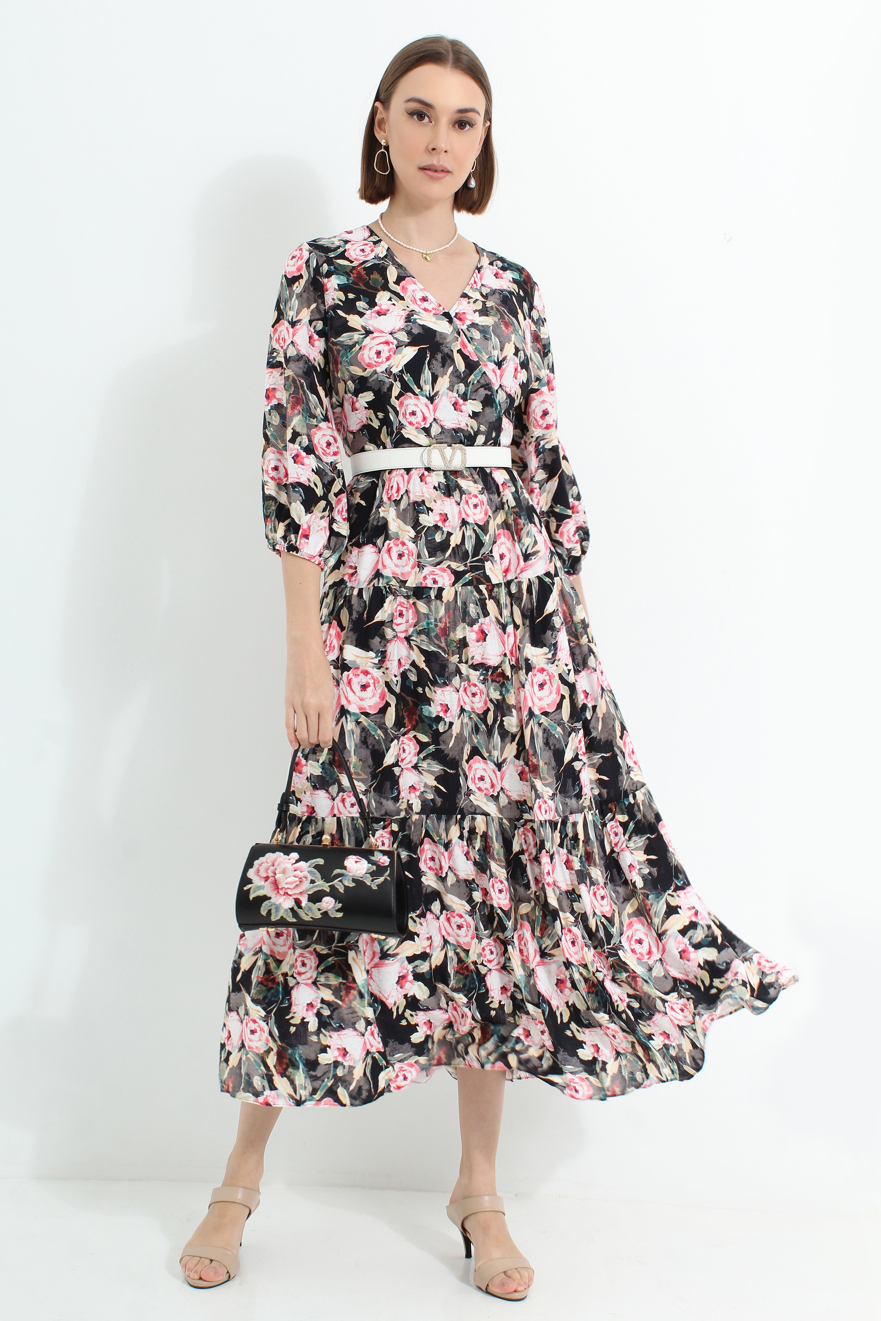 Floral V Neck Maxi Dress