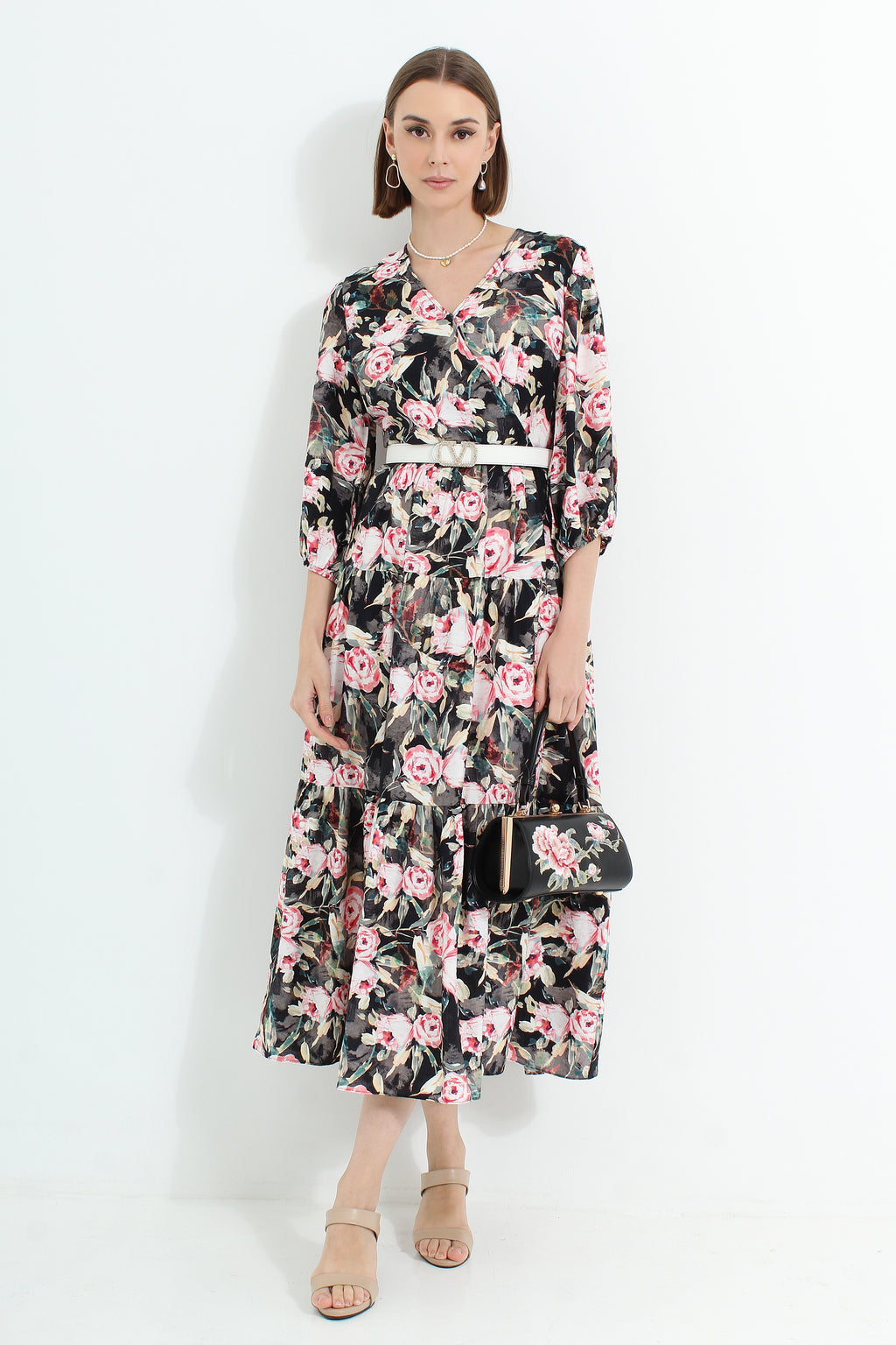 Floral V Neck Maxi Dress
