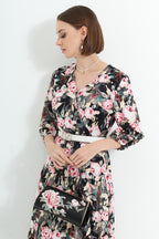 Floral V Neck Maxi Dress