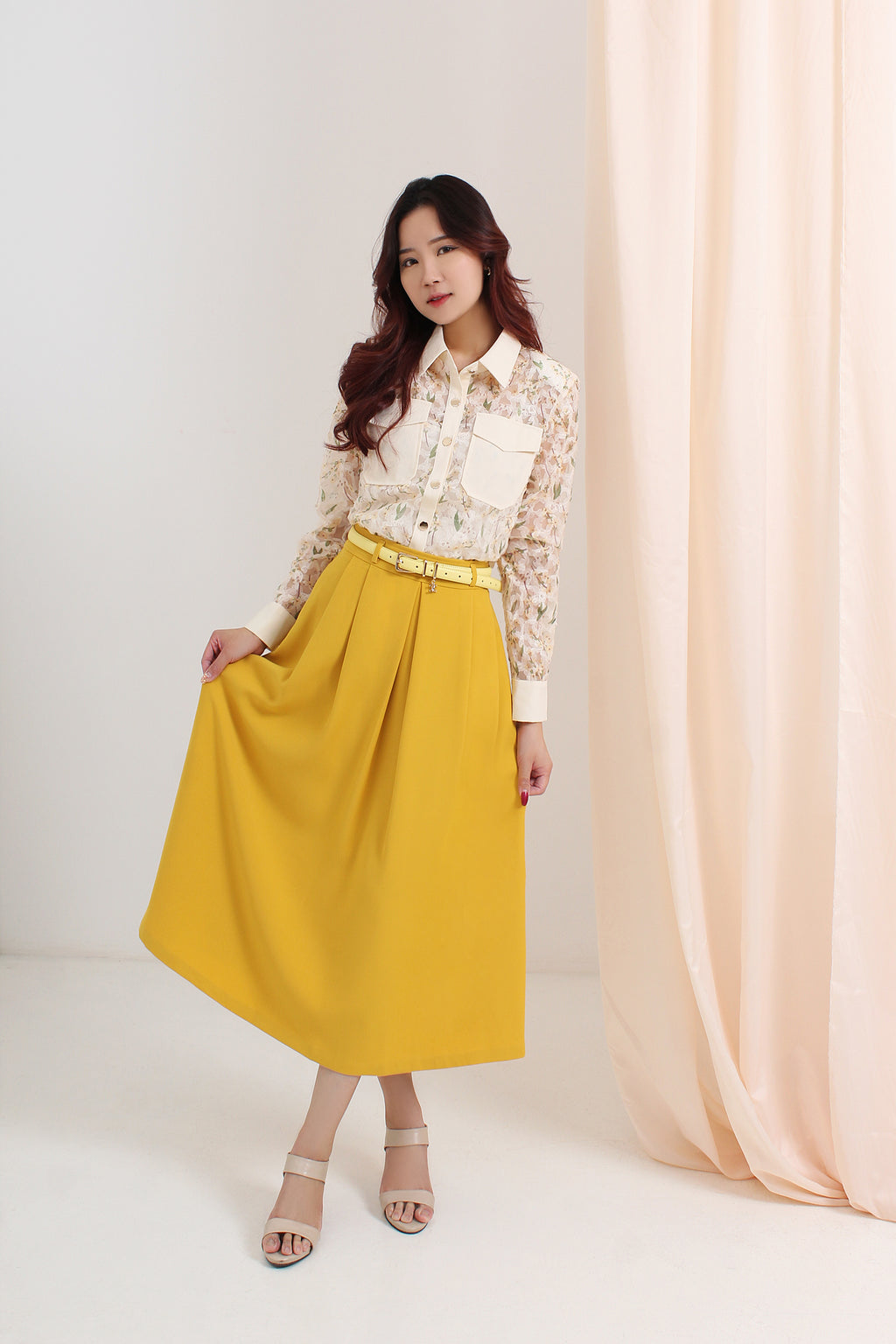 Pleated Flare Maxi Skirt