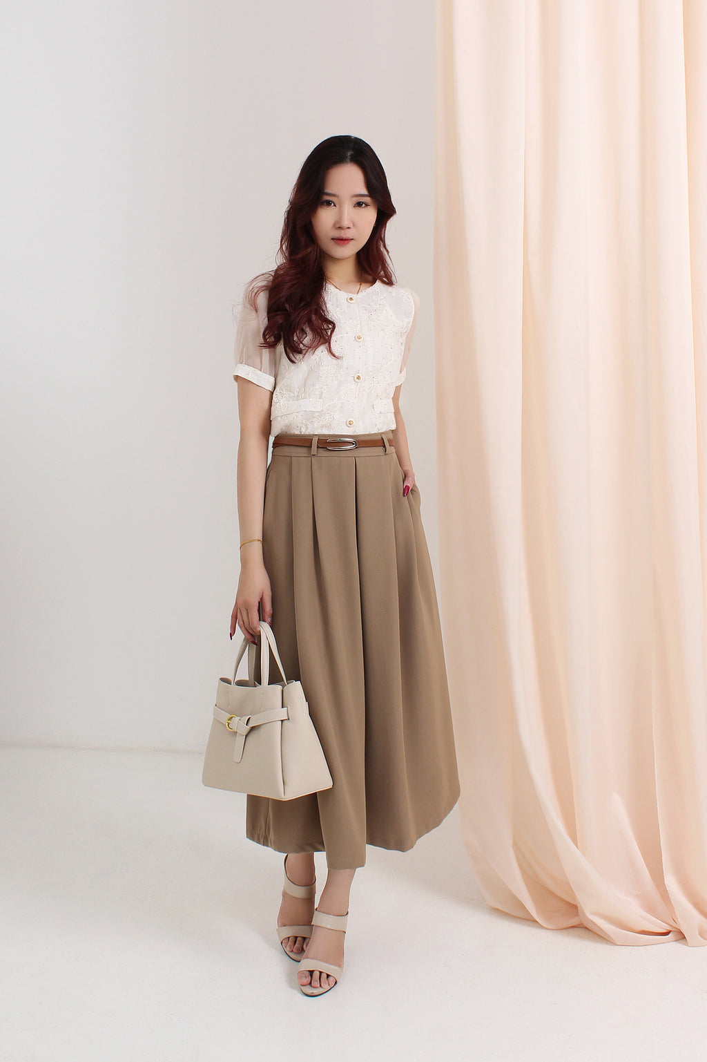 Pleated Flare Maxi Skirt