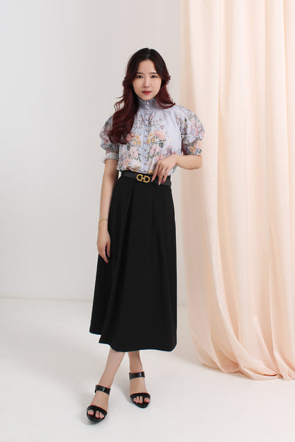 Pleated Flare Maxi Skirt