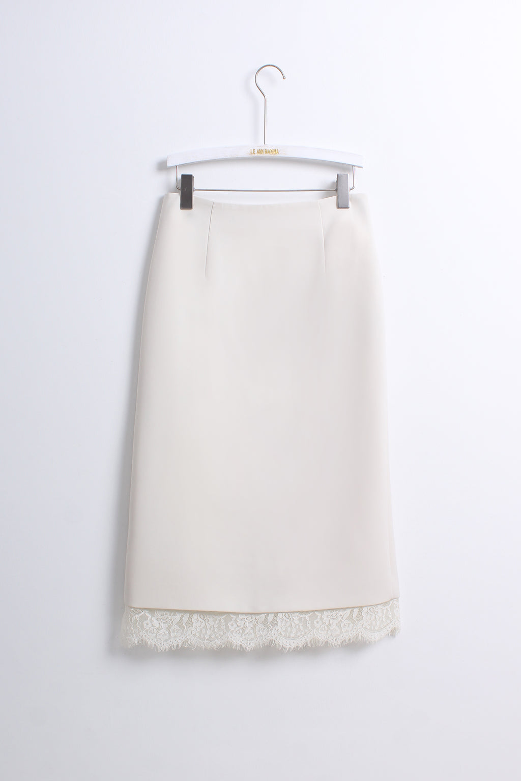 Satin Lace Trim Midi Skirt (L size)