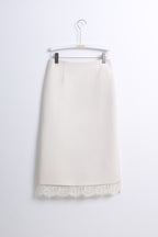 Satin Lace Trim Midi Skirt (L size)