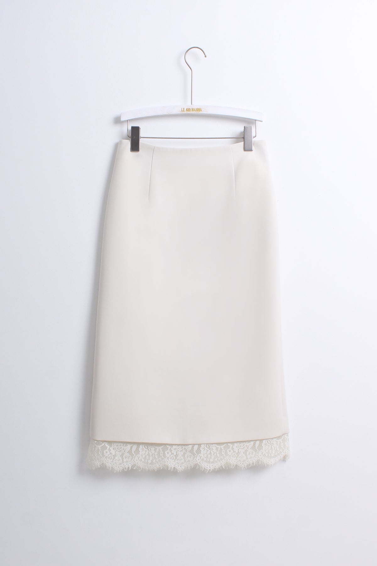 Satin Lace Trim Midi Skirt (L size)