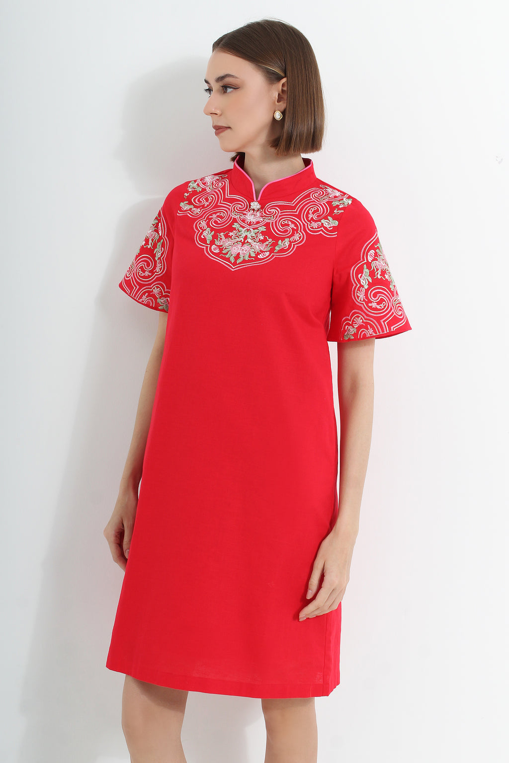 Coralena Embroidered Modern Cheongsam