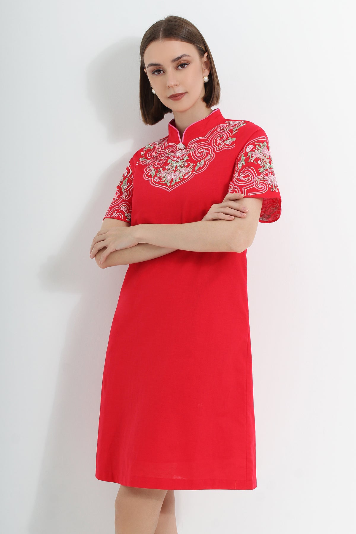 Coralena Embroidered Modern Cheongsam
