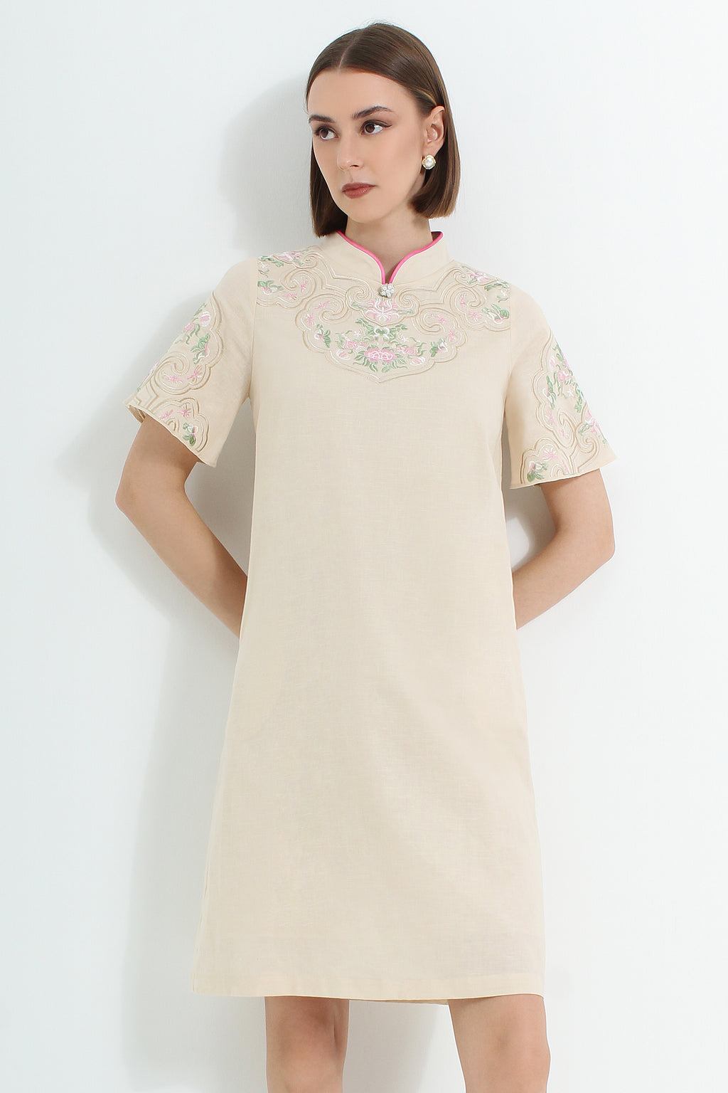 Coralena Embroidered Modern Cheongsam