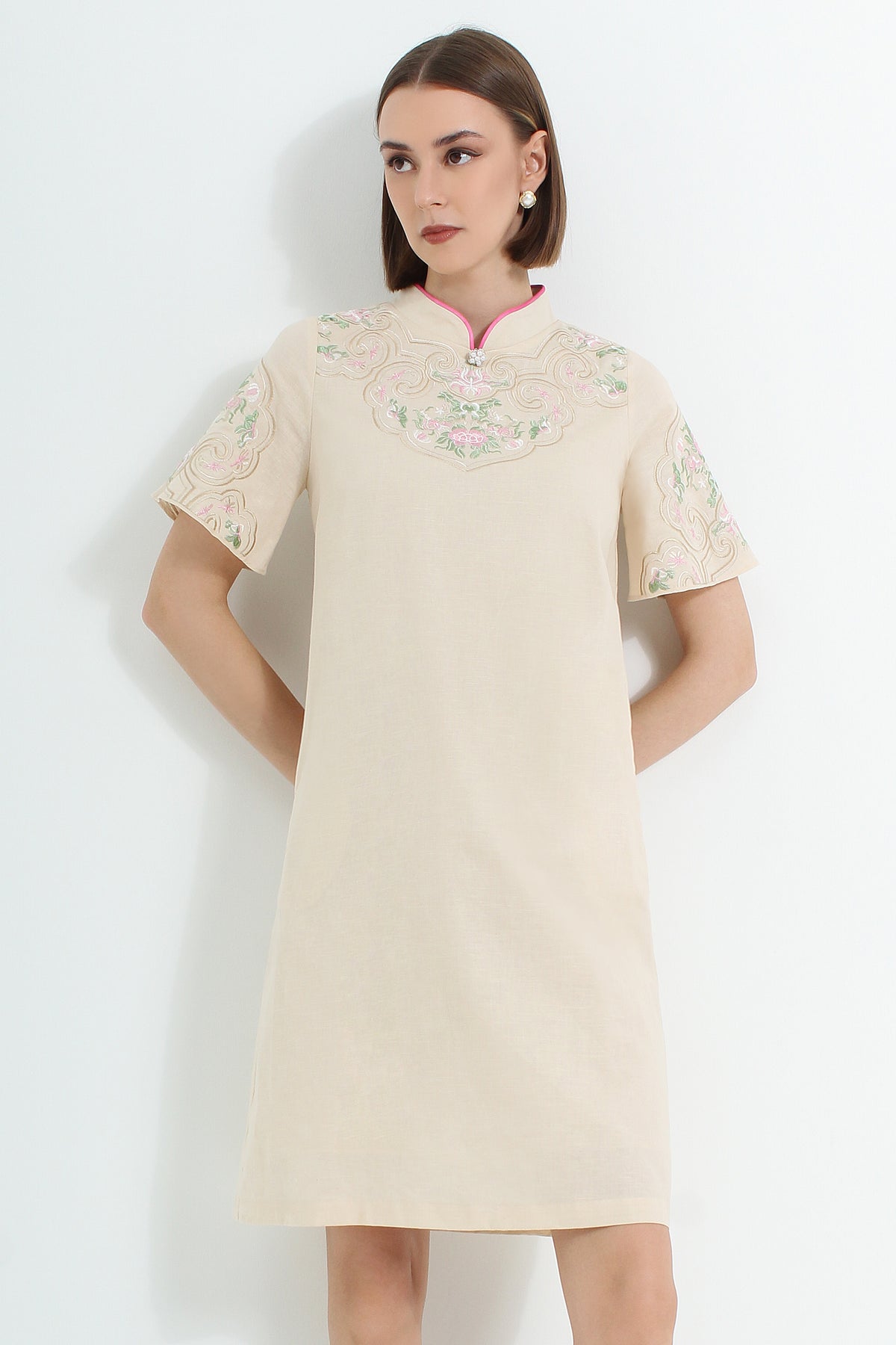 Coralena Embroidered Modern Cheongsam