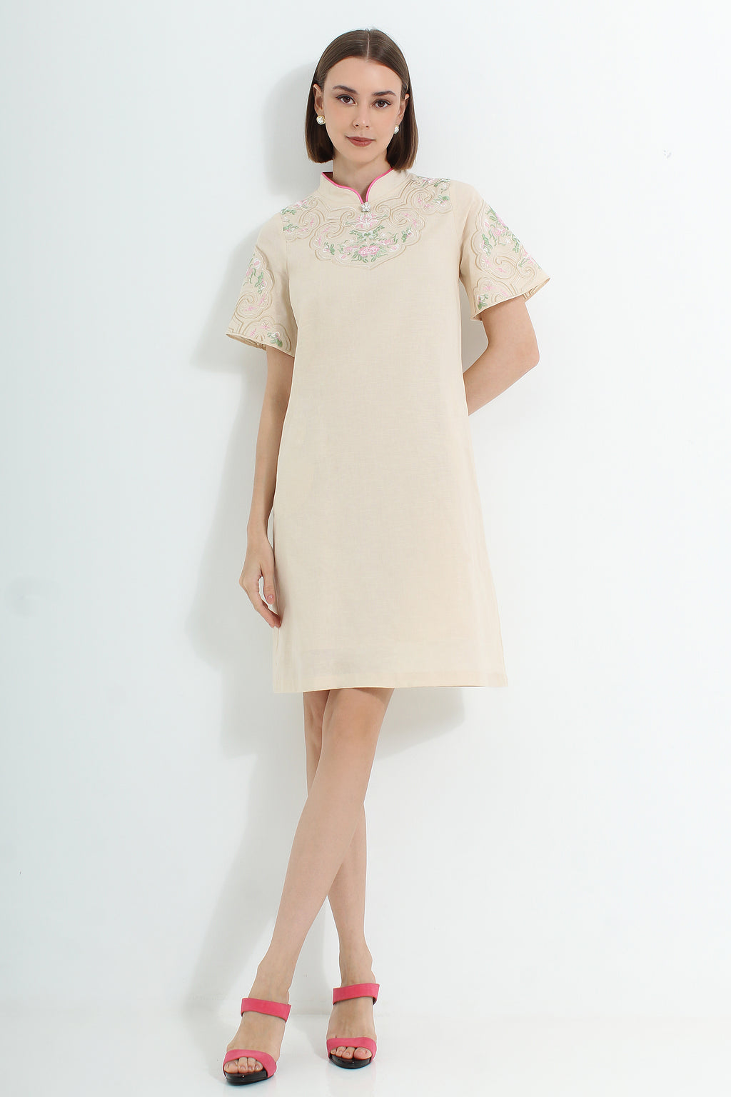 Coralena Embroidered Modern Cheongsam