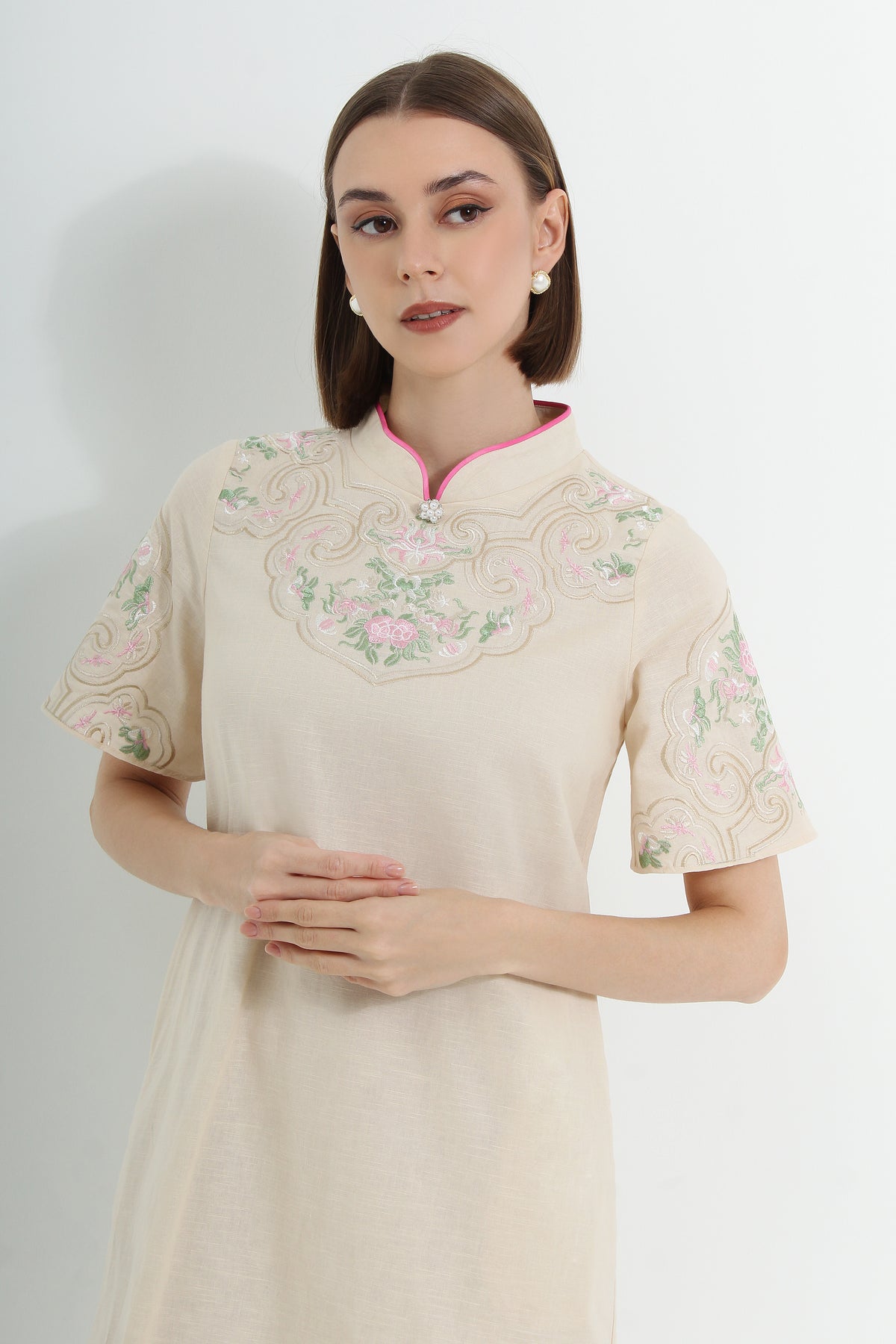 Coralena Embroidered Modern Cheongsam