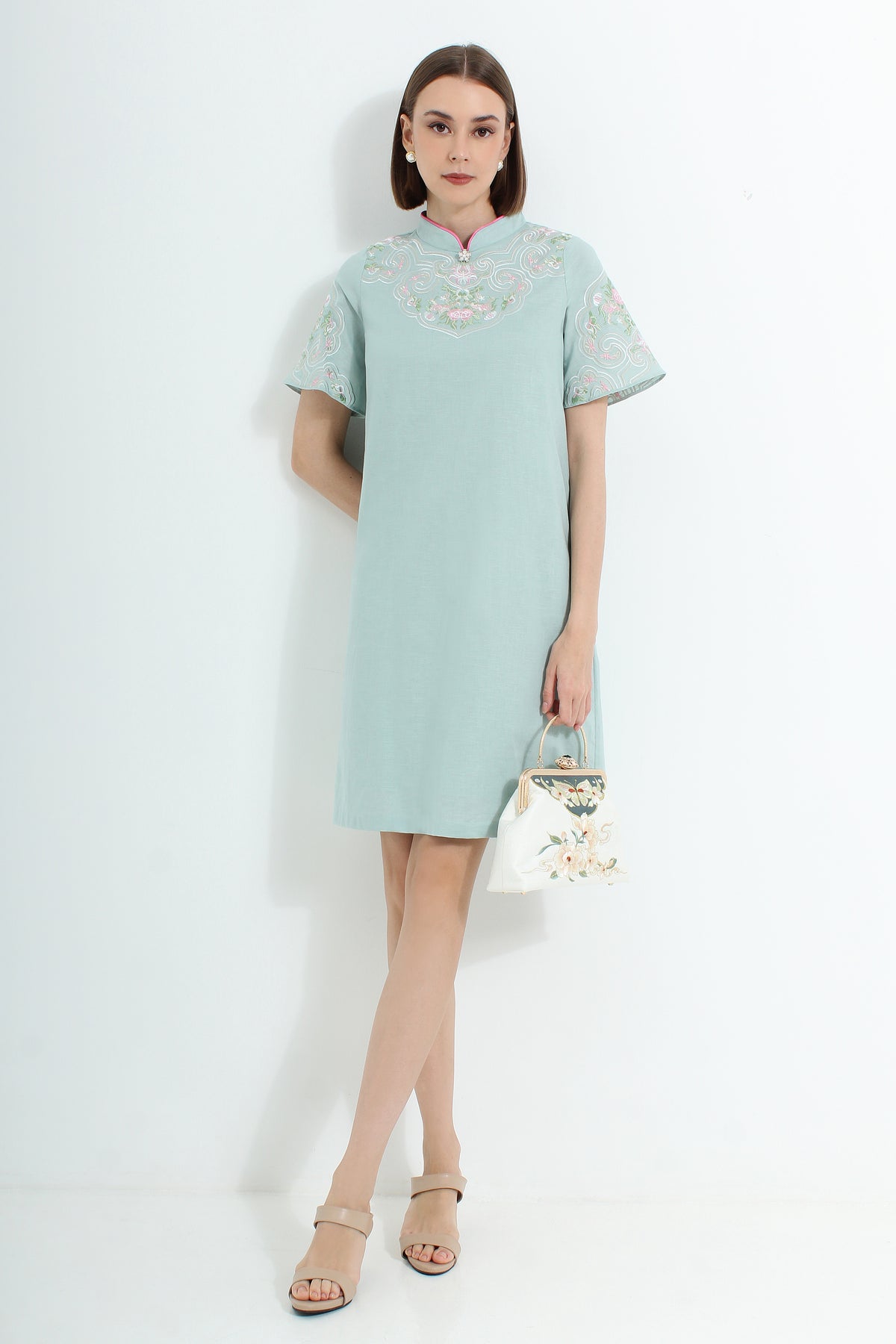 Coralena Embroidered Modern Cheongsam