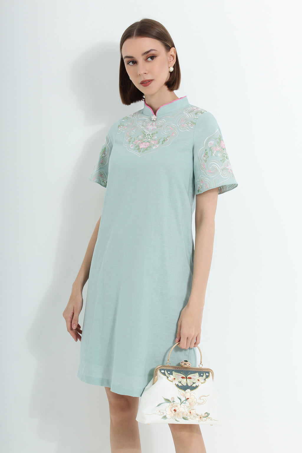 Coralena Embroidered Modern Cheongsam