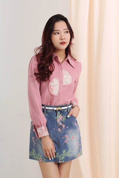 Floral Printed Denim Skirt