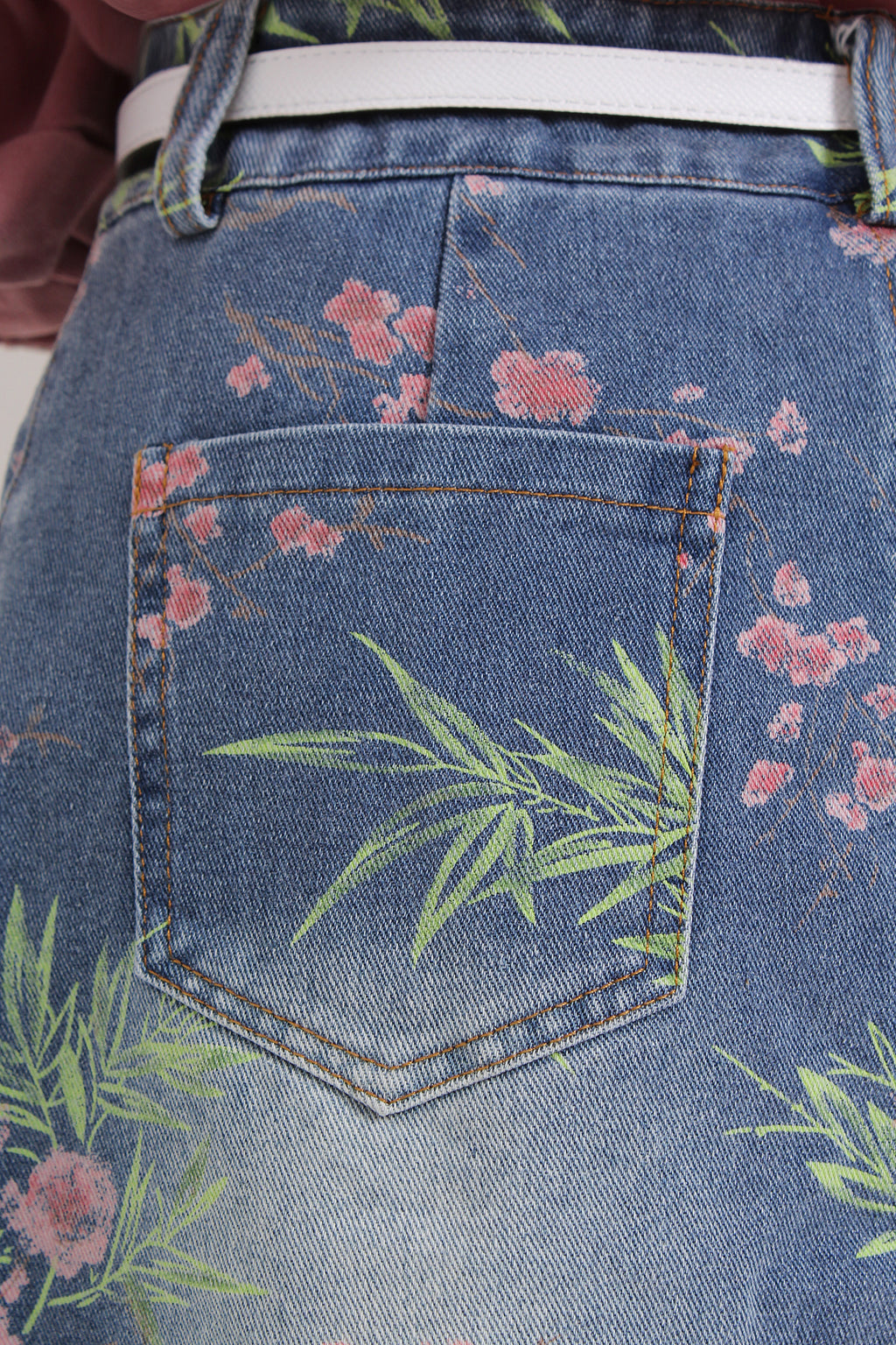 Floral Printed Denim Skirt